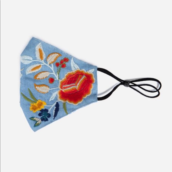 NEW Johnny Was Light Wash Denim Embroidered Mask - Picture 3 of 4